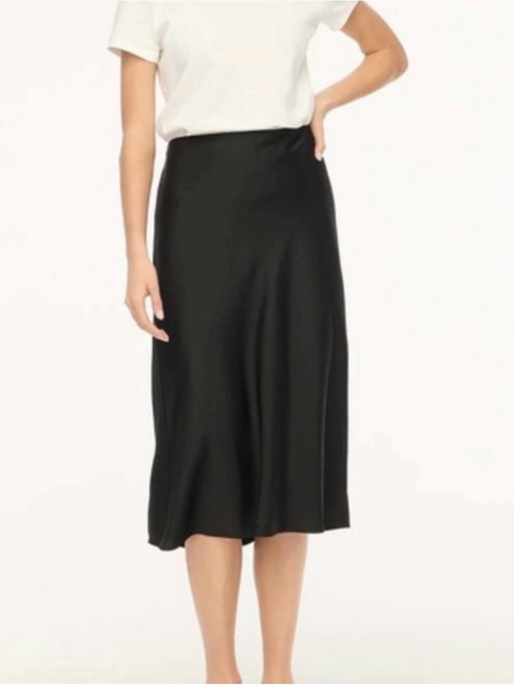 J. Crew Factory Black Satin Midi Slip Skirt
